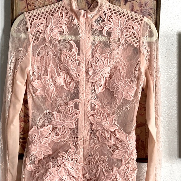 NWOT HOUSE OF CB LONDON STRET BODYCON DRESS LACE APPLIQUÉ BLUSH M ASO JLO CELEBS - Picture 8 of 16